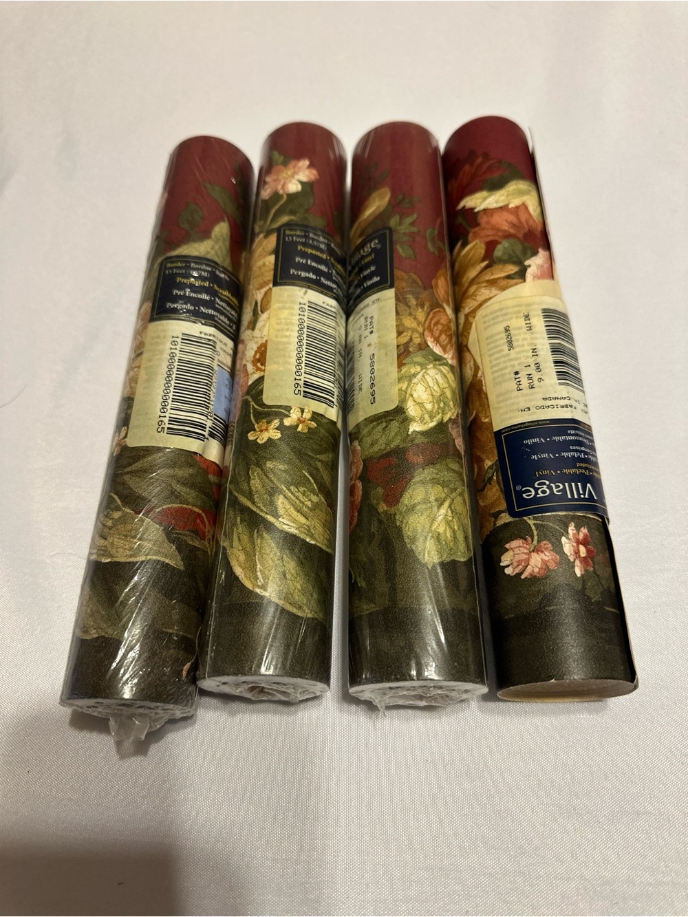 Village Burgundy and Floral Wallpaper Rolls.  4 of them